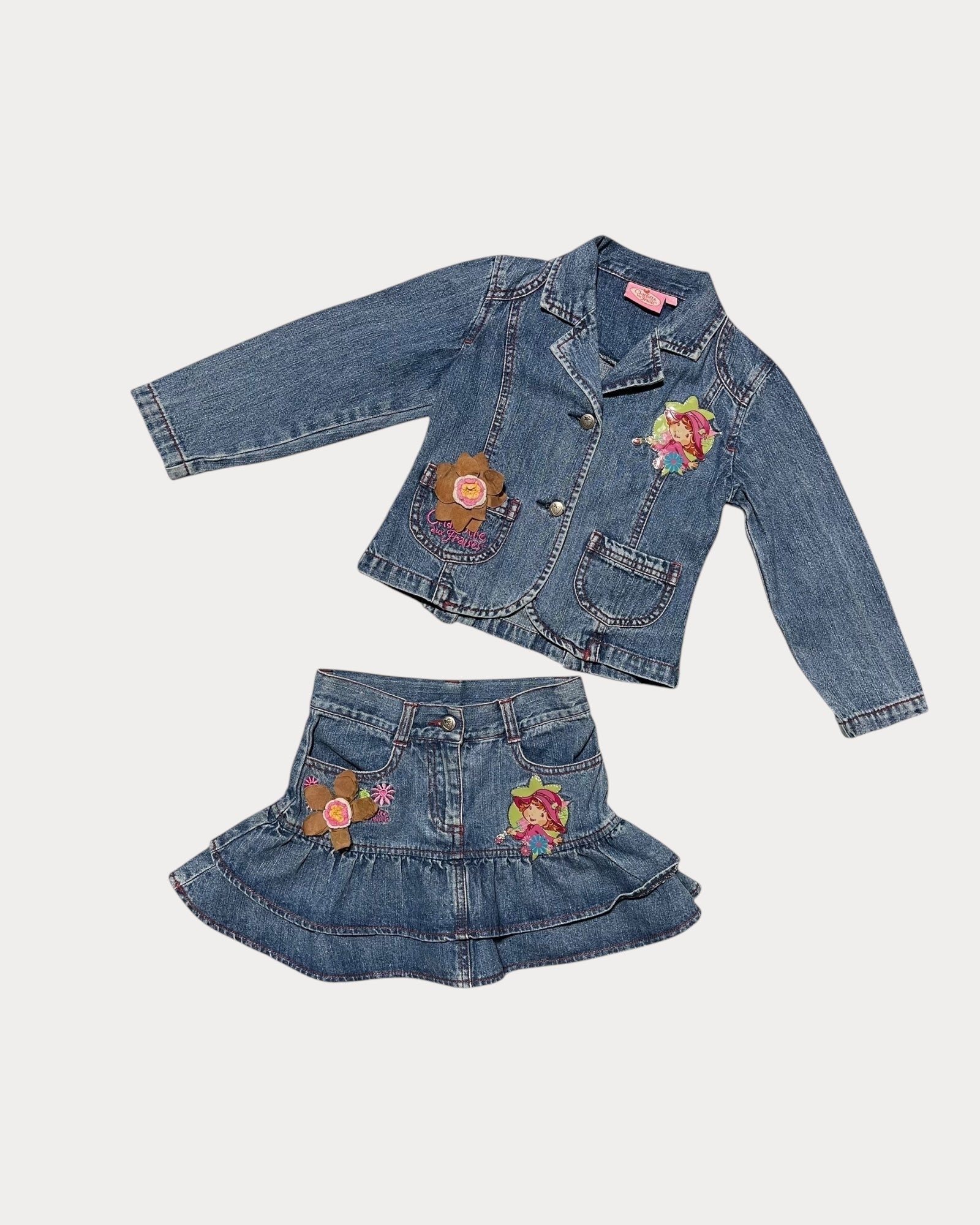 Vintage Strawberry Shortcake denim jacket and skirt
