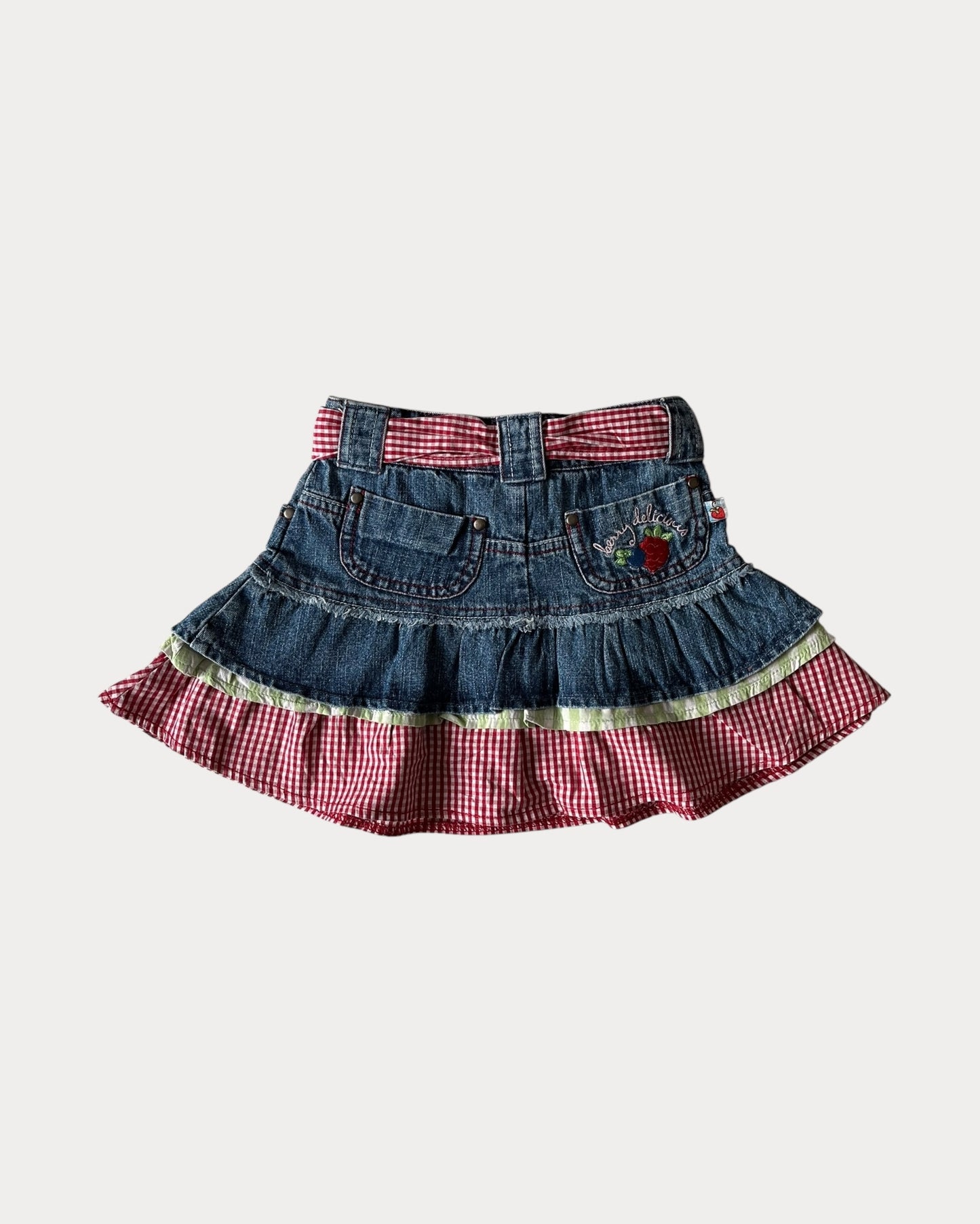 Vintage Strawberry Shortcake gingham denim skirt
