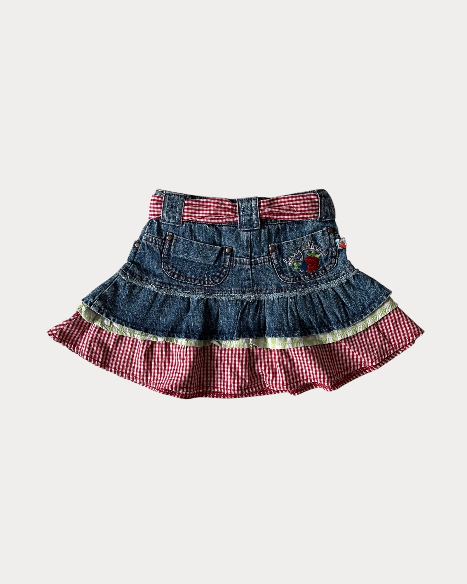 Vintage Strawberry Shortcake gingham denim skirt