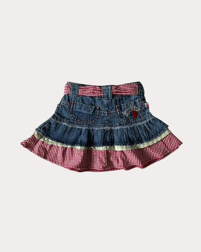 Vintage Strawberry Shortcake gingham denim skirt