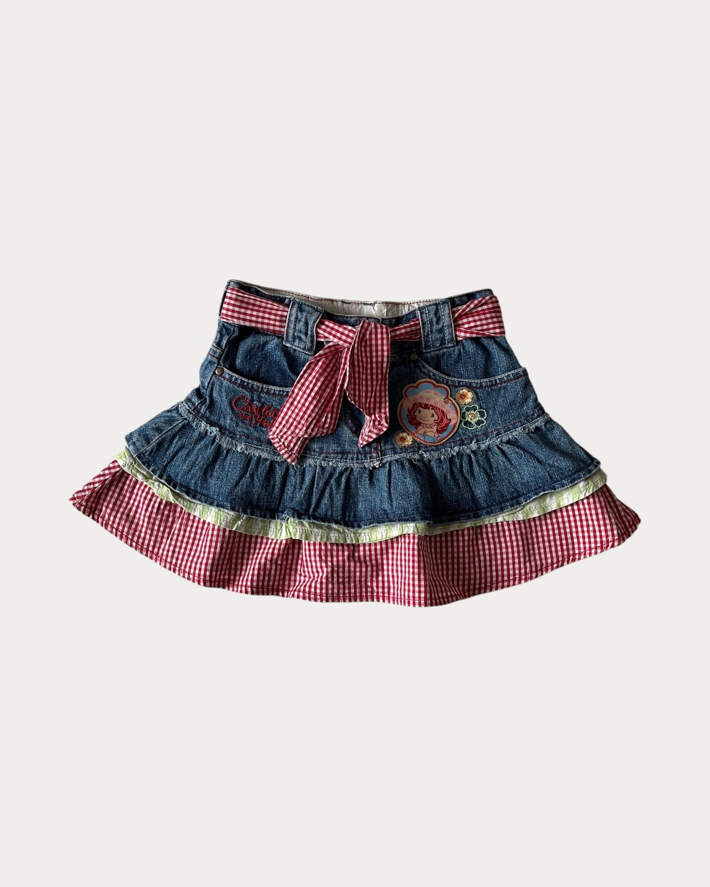 Vintage Strawberry Shortcake gingham denim skirt