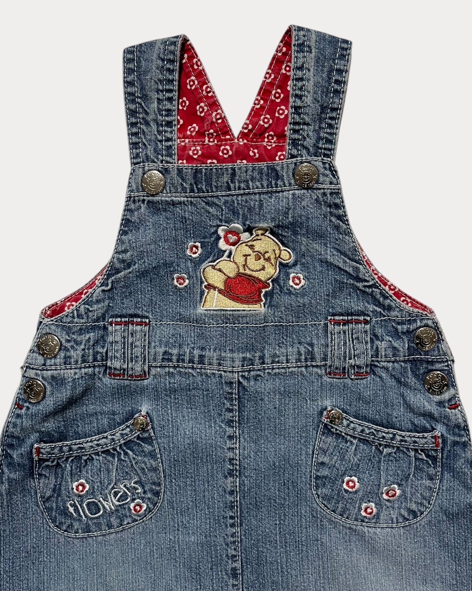 Vintage Winnie The Pooh denim dress with ruffles.